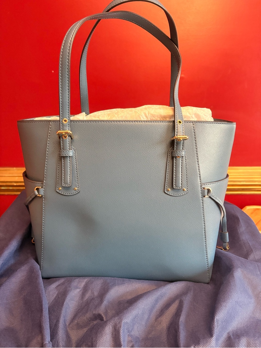 Michael Kors Dusty Blue Saffiano Leather Tote with Gold Hardware - Picture 4 of 11